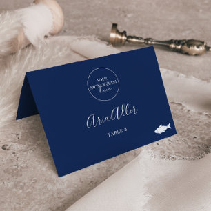 Minimale Navy Monogram Vismeel Optie Plaatskaarten Kaart