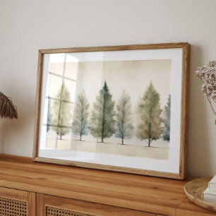 Minimale Neutral Waterverf Trees Wall Art Print