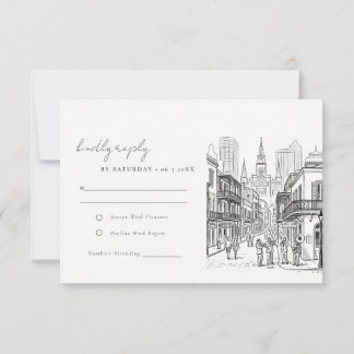 Minimale New Orleans Louisiana Schets Bruiloft RSVP Kaartje