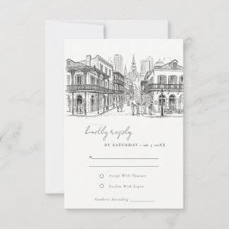 Minimale New Orleans Louisiana-schets bruiloft RSVP Kaartje