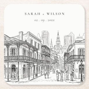 Minimale New Orleans Louisiana-schets bruiloft Vierkante Kartonnen Onderzetter