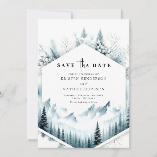 Minimale niet-foto berg bruiloft save the date (Voorkant)