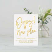 Minimale nieuwe plan bruiloft verandert de datum folie uitnodiging briefkaart (Staand Voorkant)