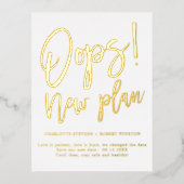 Minimale nieuwe plan bruiloft verandert de datum folie uitnodiging briefkaart (Voorkant)