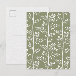 Minimale olijfgroene bloemensilhouet streep kunst briefkaart