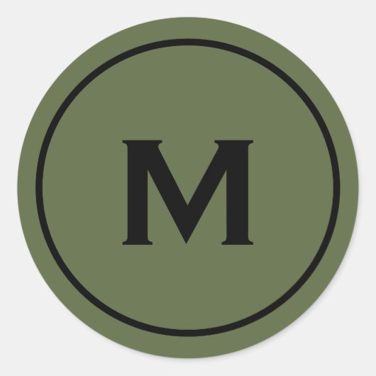 Minimale olive Classic Monogram Medallion Ronde Sticker (Voorkant)