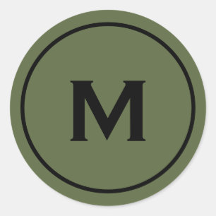 Minimale olive Classic Monogram Medallion Ronde Sticker