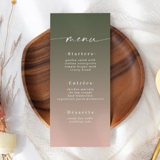 Minimale ombre Hunter Green & Pink Wedding Menu