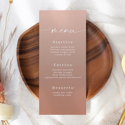 Minimale ombre Terracotta & Blush Pink Wedding Menu