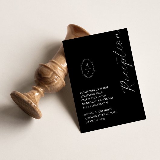 Minimale ontvangst van zwart-wit monogram bruiloft informatiekaartje