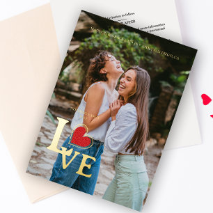 Minimale oogfoto Trendy Fake Lace Red Heart Folie Uitnodiging