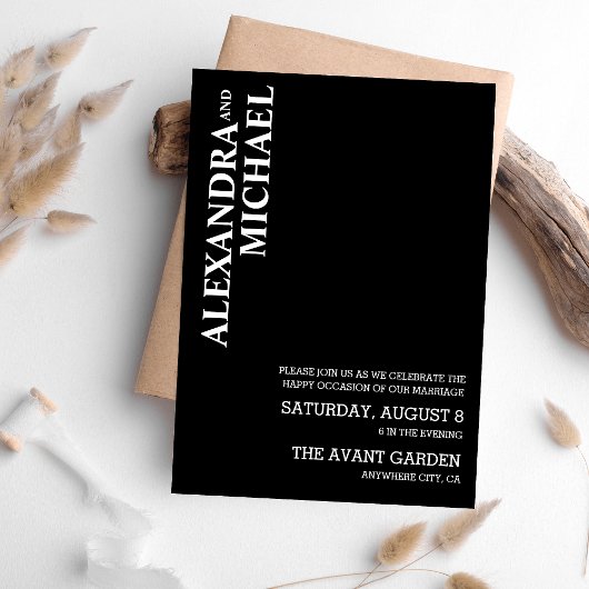 Minimale op zwarte en witte tekst gebaseerde bruil kaart