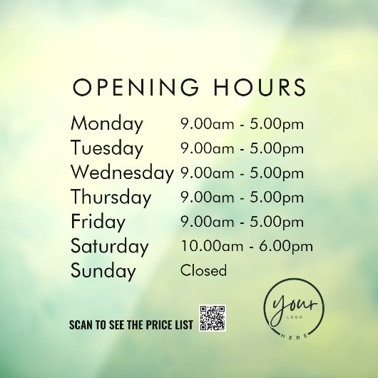 Minimale openingstijden Transparante vensterfolie Raamsticker (Vel 3)