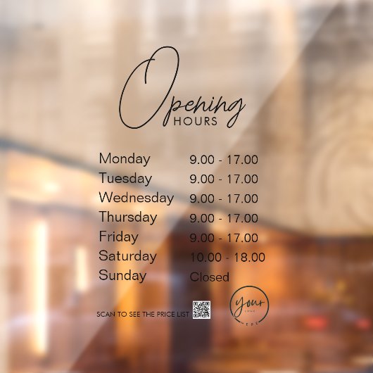 Minimale openingstijden Transparante vensterfolie Raamsticker (Vel 2)