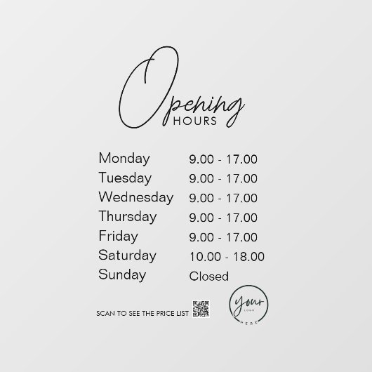 Minimale openingstijden Transparante vensterfolie Raamsticker (Vel)