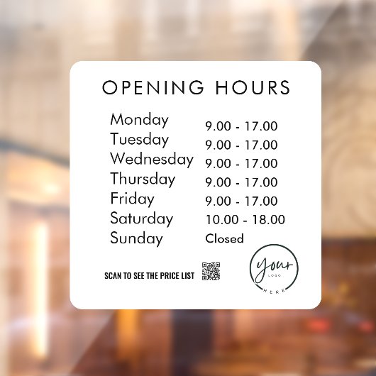 Minimale openingstijden Transparante Windows Cling Raamsticker (Vel 2)