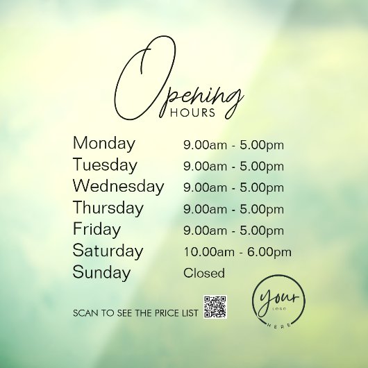 Minimale openingstijden Transparante Windows Cling Raamsticker (Vel 3)