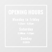 Minimale openingstijden Witte Windows Cling Raamsticker (Vel)