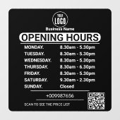Minimale openingsuren van bedrijfsnaam winkel raamsticker (Vel)