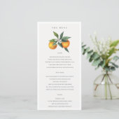 Minimale Oranje Boho Botanical Wedding Menu Kaart (Staand voorkant)