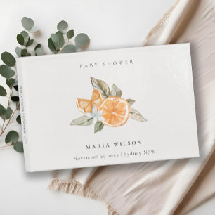 Minimale Oranje botanische Leafy Boho Baby shower Gastenboek