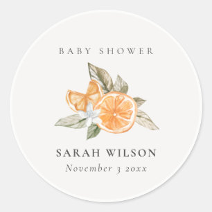 Minimale Oranje botanische Leafy Boho Baby shower Ronde Sticker