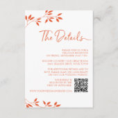 Minimale Oranje bruiloft RSVP Online QR Code Detai Informatiekaartje (Voorkant)