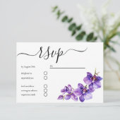 minimale Orchidee bloemenscript bruiloft RSVP Kaartje (Staand voorkant)