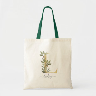 Minimale organische groen goud monogram letter "L" Tote Bag