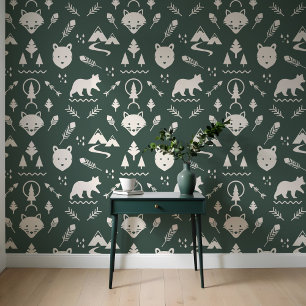 Minimale Outdoor Wilderness Bosdieren Groen Behang