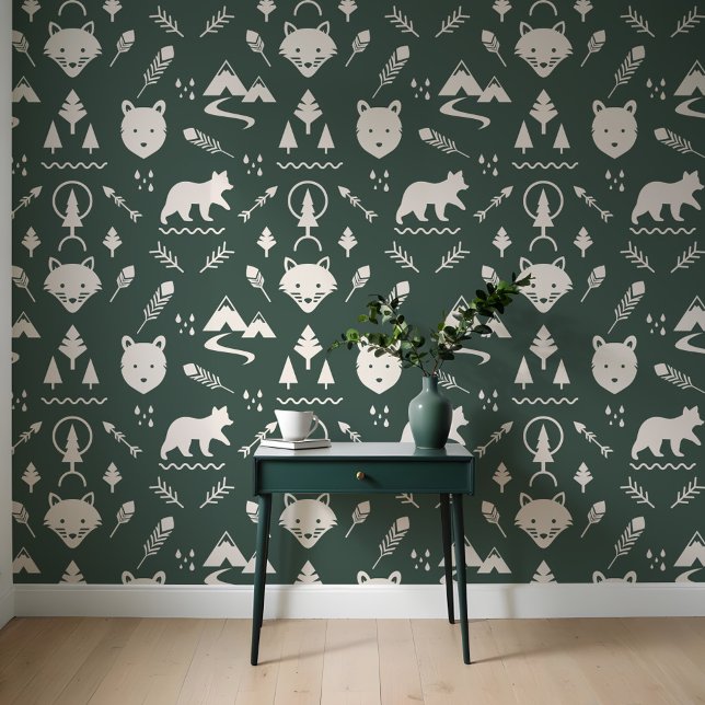 Minimale Outdoor Wilderness Bosdieren Groen Behang (Minimal Outdoor Wilderness Forest Animals Green Wallpaper)