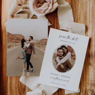 Minimale ovale Save The Date-huwelijksfotokaart Date
