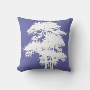 Minimale paarse en witte boomsilhouetten kussen