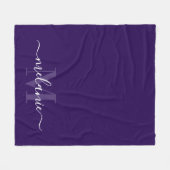 Minimale Paarse Monogram Kalligrafie Fleece Deken (Voorkant (Horizontaal))