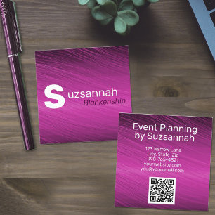 Minimale Paarse Streaks Grote QR-tekstcode Vierkante Visitekaartje