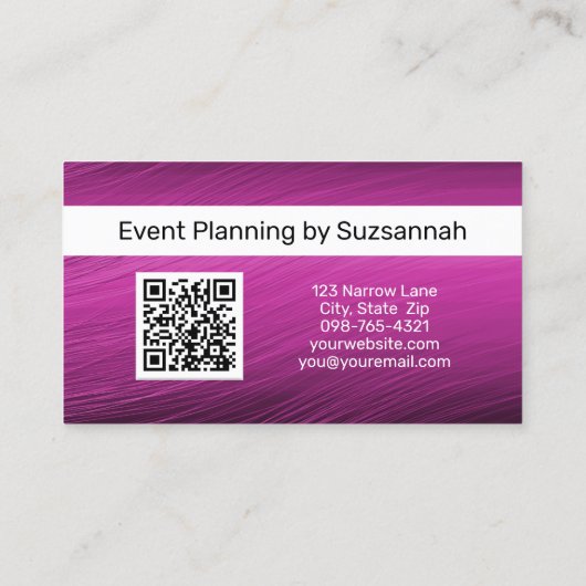 Minimale Paarse Streaks Grote QR-tekstcode Visitekaartje (Achterkant)