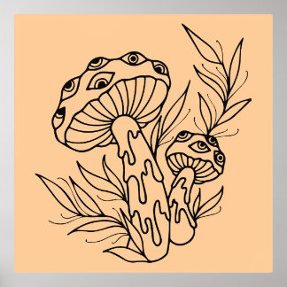 Minimale Paddenstoel Line Art Folie Afdrukken