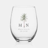 Minimale palmbomen Monogram bruiloft Wijnglas Zonder Voet (Voorkant)