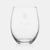 Minimale palmbomen Monogram bruiloft Wijnglas Zonder Voet (Achterkant)
