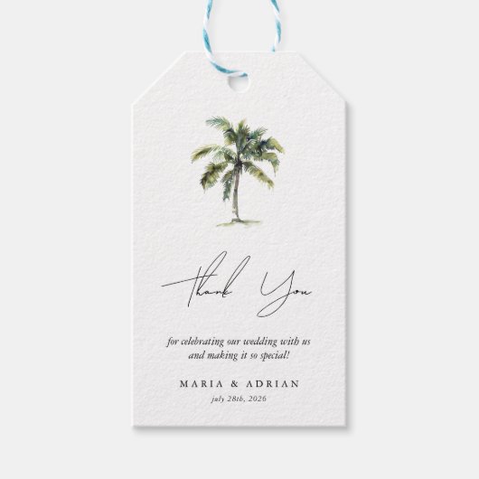 Minimale palmboom tropisch strand bruiloft favor cadeaulabel (Voorkant)