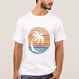 Minimale palmboom zonsondergang retro cirkel afbee t-shirt