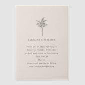 Minimale palmboomlijn Ecru art Elegant Wedding Vellum Uitnodigingen (Voorkant)