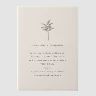 Minimale palmboomlijn Ecru art Elegant Wedding Vellum Uitnodigingen