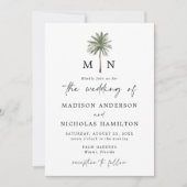 Minimale palmboommonogram bruiloft kaart (Voorkant)