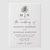 Minimale palmboommonogram bruiloft vellum uitnodigingen (Voorkant)