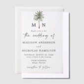 Minimale palmboommonogram bruiloft vellum uitnodigingen (Offset)