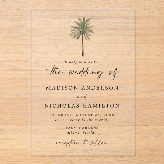Minimale palmweduwen acryl uitnodigingen (Voorkant)