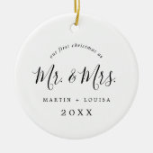 Minimale Pas getrouwd eerste kerstbruiloft foto Keramisch Ornament (Voorkant)