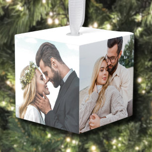 Minimale Pas getrouwd paar foto kerst Kubus Ornament