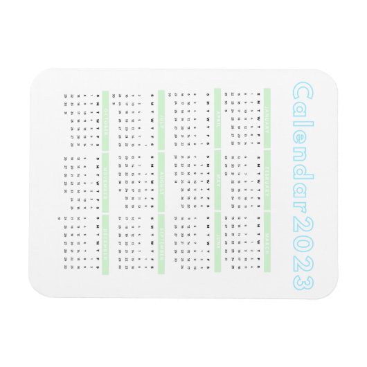 Minimale pastblauw groen 2023-magneetkalender magneet (Horizontaal)